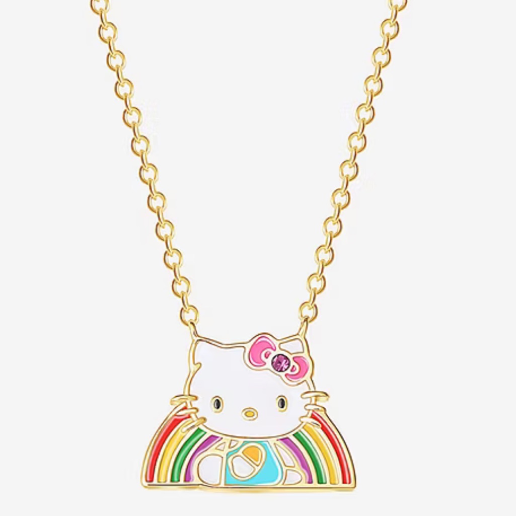 Sanrio Hello Kitty Rainbow Crystal Gold Plated Pendant Necklace 49$